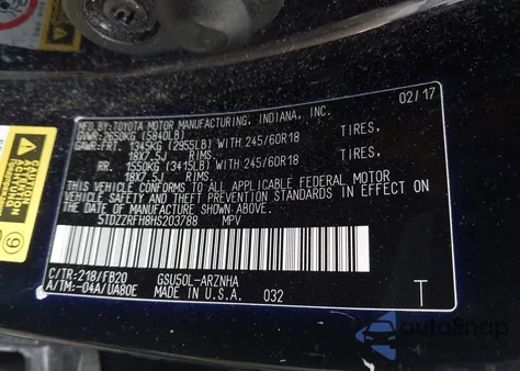 2017 Toyota Highlander Le из США, поврежденный, VIN 5TDZZRFH8HS203788